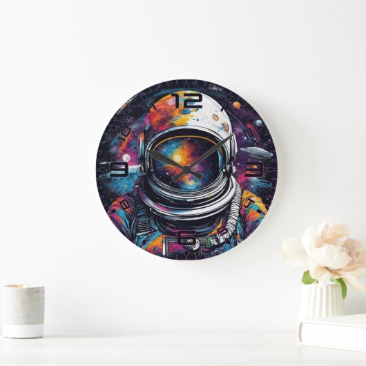 Cosmic Voyager Astronaut Nebula Wall Clock ラージ壁時計 (ホーム)