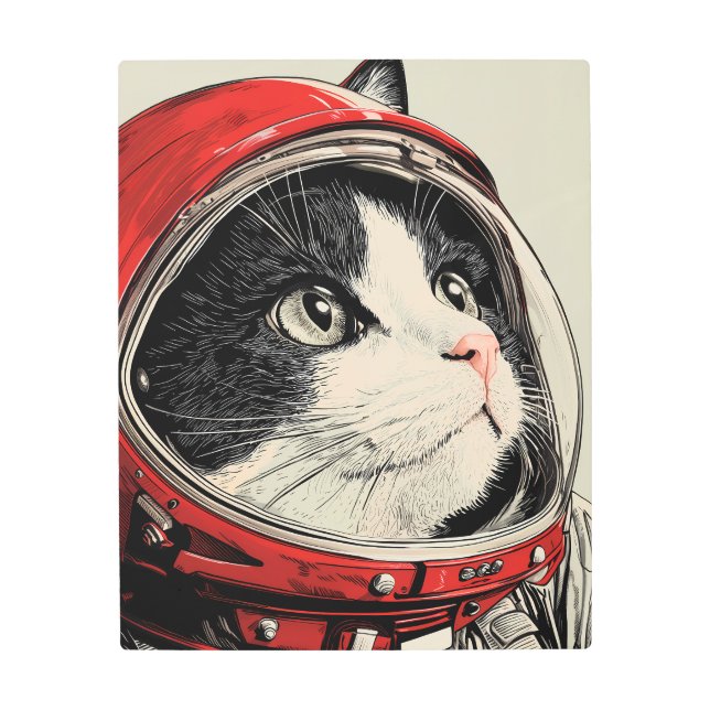 Cosmic Voyager Cat: Sci-Fiレトロ宇宙飛行士フェリン メタルプリント (正面)