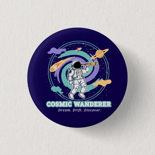 Cosmic Wanderer Astronaut Telescop 缶バッジ (正面)