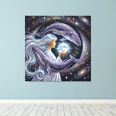 Cosmic Whale and the Girl – Spiritual Surreal Fant キャンバスプリント (インサイチュ (ウッドフロア))