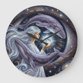 Cosmic Whale and the Girl | Surreal Wall Clock ラージ壁時計