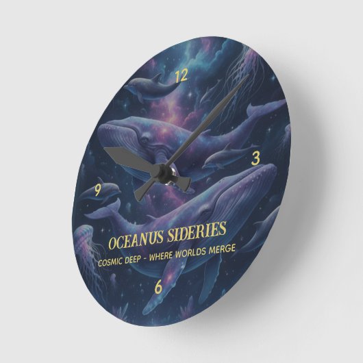 Cosmic Whale Galaxy Ocean ラウンド壁時計 (傾斜)