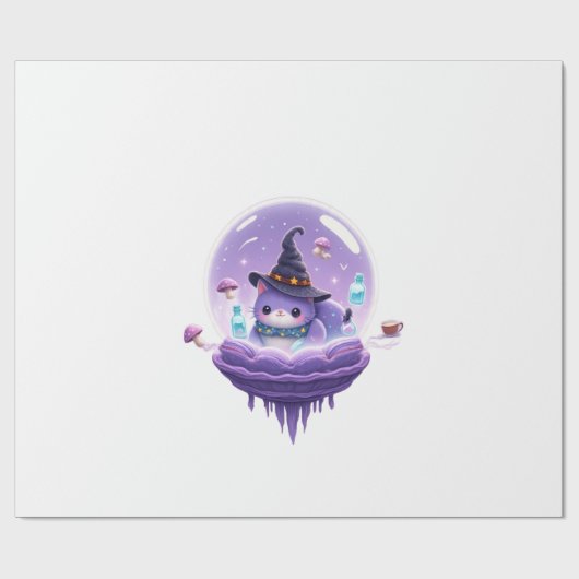 Cosmic Witch Cat Crystal Ball Kawaii Gift Wrapping ラッピングペーパー (フラット)