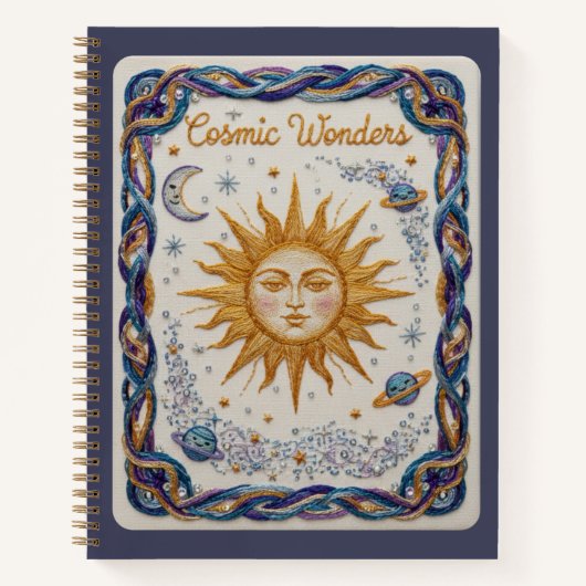 Cosmic Wonders Embroidered Sun and Planets Journal ノートブック (正面)