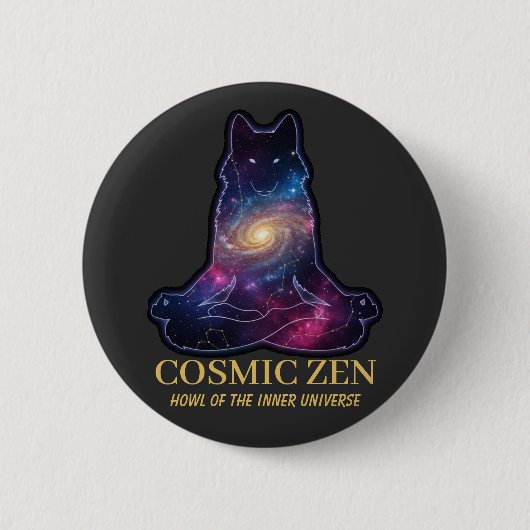 Cosmic Zen Wolf – Meditating Galaxy Spirit Animal  缶バッジ (正面)