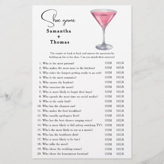 Cosmopolitan cocktail Bridal shower Shoe game (正面)