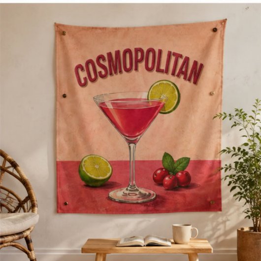 Cosmopolitan Cocktail Pink Martini Bar Decor タペストリー