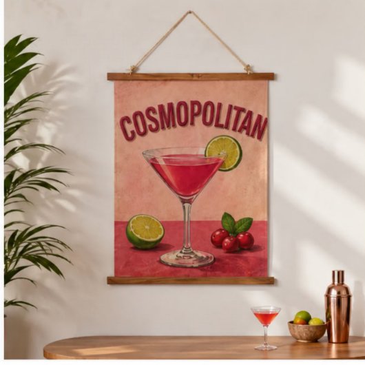 Cosmopolitan Cocktail Pink Martini Bar Decor 吊り下げ型タペストリー