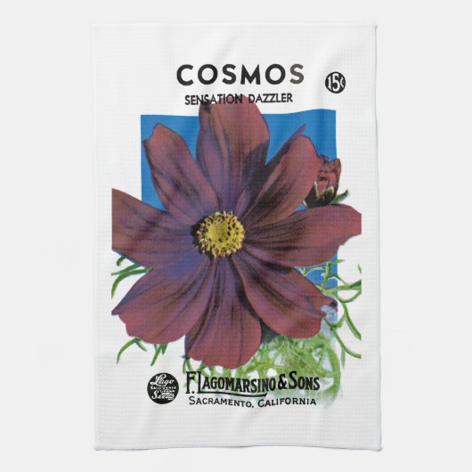 Cosmosシードパケットラベル キッチンタオル (縦)