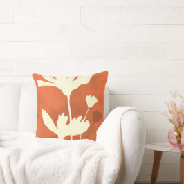 Cosmosフローラシルエット（オレンジ色の背景） クッション