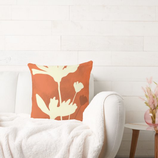 Cosmosフローラシルエット(オレンジ色の背景) クッション (ソファ)