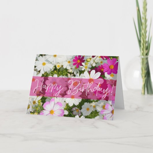 Cosmos花誕生日グリーティングカード カード (正面)