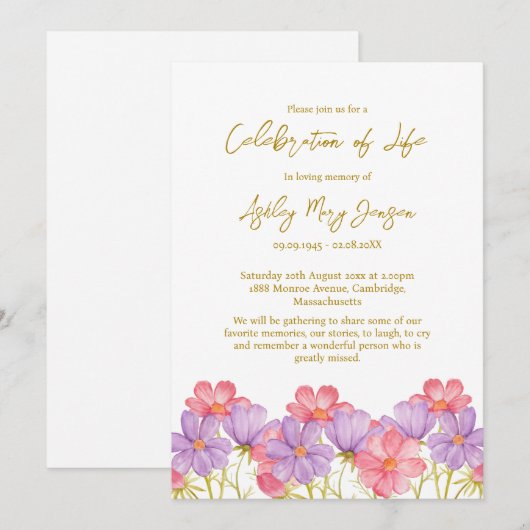 Cosmos Celebration of Life Funeral 招待状 (正面/裏面)