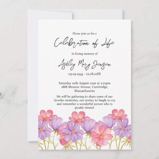 Cosmos Celebration of Life Photo Funeral 招待状 (裏面)