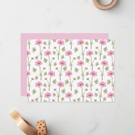 Cosmos Floral Botanical Note Card ノートカード (正面/裏面インサイチュ)