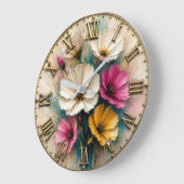 Cosmos Flower Elegant Botanical Floral Decor ラージ壁時計 (傾斜)