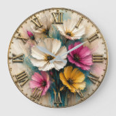 Cosmos Flower Elegant Botanical Floral Decor ラージ壁時計 (正面)