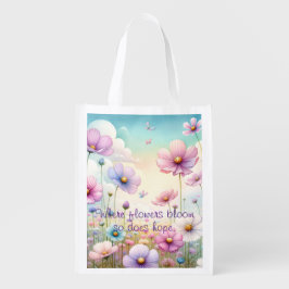 Cosmos Flowers & Quote エコバッグ