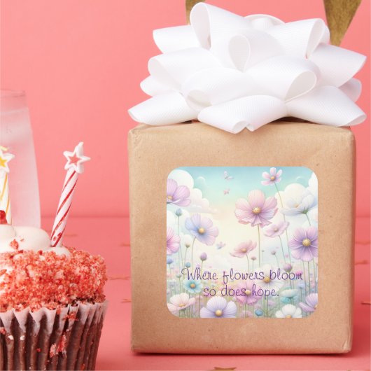 Cosmos Flowers & Quote スクエアシール (パーティー)