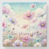 Cosmos Flowers & Quote ストーンコースター (正面)