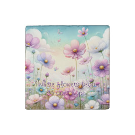 Cosmos Flowers & Quote ストーンマグネット