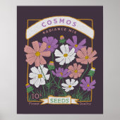Cosmos Flowers Seed Packet Poster (深い紫) ポスター (正面)
