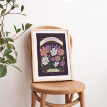 Cosmos Flowers Seed Packet Poster (深い紫)