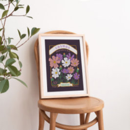 Cosmos Flowers Seed Packet Poster (深い紫) ポスター
