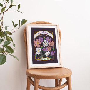 Cosmos Flowers Seed Packet Poster (深い紫) ポスター