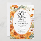 Cosmos | Marigolds Floral 80th Birthday Party 招待状 (正面)
