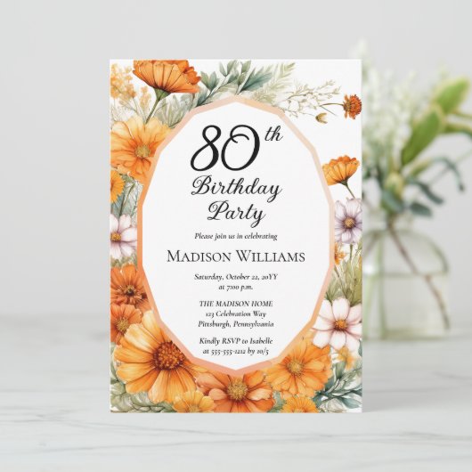 Cosmos | Marigolds Floral 80th Birthday Party 招待状 (スタンド正面)