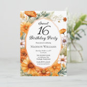 Cosmos | Marigolds Floral Sweet 16 Birthday Party 招待状 (スタンド正面)