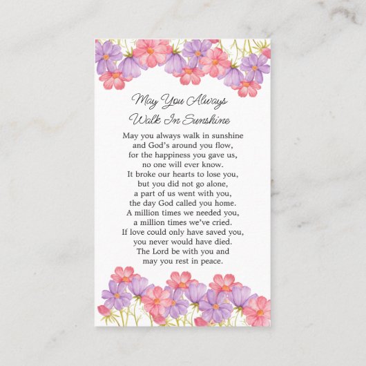 Cosmos Memorial Photo Funeral Prayer Card 名刺 (裏面)