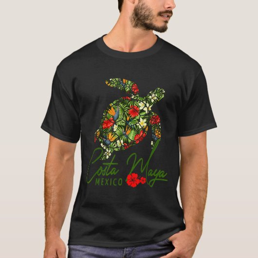 Costa Maya Mexico Sea Turtle Trocal Hibiscus Vacat Tシャツ (正面)