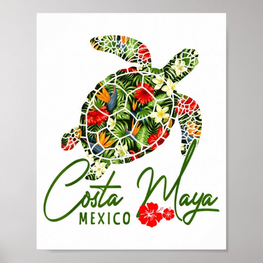 Costa Maya Mexico Sea Turtle Tropical Hibiscus Vac ポスター (正面)