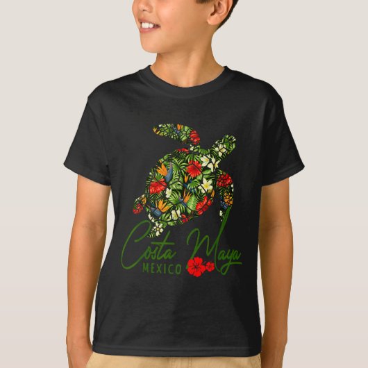 Costa Maya Mexico Sea Turtle Tropical Hibiscus Vac Tシャツ (正面)