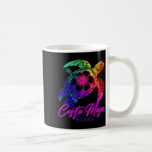 Costa Maya Mexico Tie Dye Sea Turtle Hibiscus Beac コーヒーマグカップ (右)