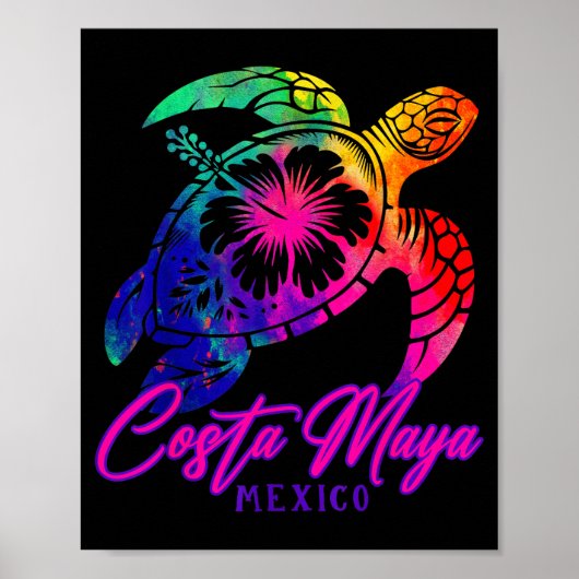 Costa Maya Mexico Tie Dye Sea Turtle Hibiscus Beac ポスター (正面)