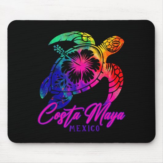 Costa Maya Mexico Tie Dye Sea Turtle Hibiscus Beac マウスパッド (正面)