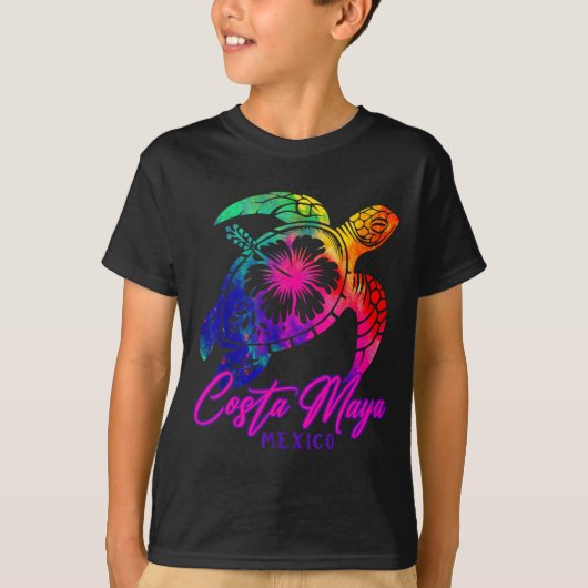 Costa Maya Mexico Tie Dye Sea Turtle Hibiscus Beac Tシャツ (正面)