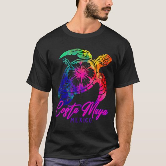 Costa Maya Mexico Tie Dye Sea Turtle Hibiscus Beac Tシャツ (正面)