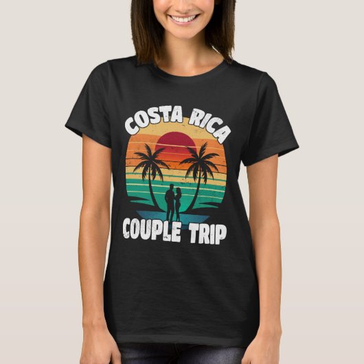 Costa Rica Couple Trip Retro Sunset Costa Rica Vac Tシャツ (正面)