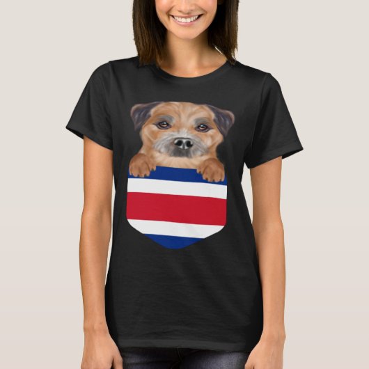 Costa Rica Flag Border Terrier Dog In Pocket Tシャツ (正面)
