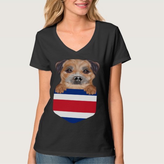 Costa Rica Flag Border Terrier Dog In Pocket Tシャツ (正面)