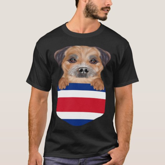 Costa Rica Flag Border Terrier Dog In Pocket Tシャツ (正面)