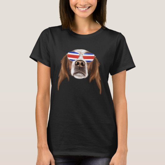 Costa Rica Flag Irish Red and White Setter Dog Tic Tシャツ (正面)