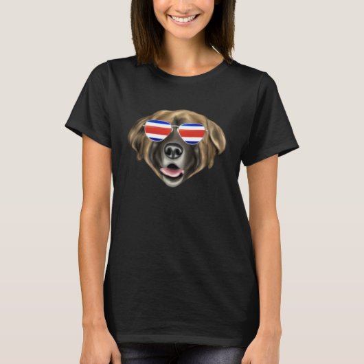 Costa Rica Flag Leonberger Dog Tico Pocket Tシャツ (正面)