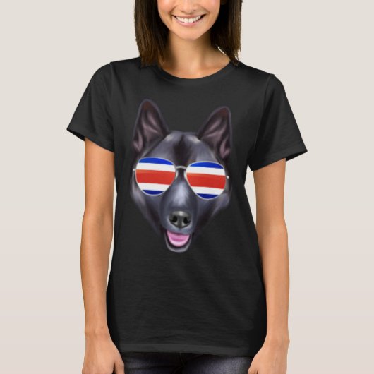 Costa Rica Flag Norwegian Elkhound Dog Tico Pocket Tシャツ (正面)
