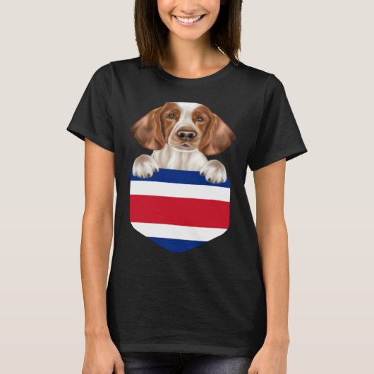 Costa Rica Flag Welsh Springer Spaniel Dog In Pock Tシャツ (正面)