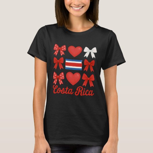 Costa Rica Girl Coquette Bow Hispanic Heritage Tシャツ (正面)